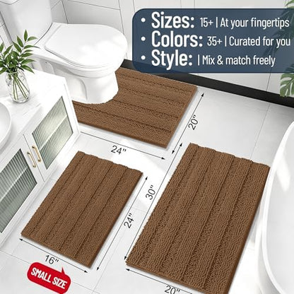 Smiry Thick Chenille Bathroom Rugs 36x24, Soft Absorbent Bath Mat, Mocha