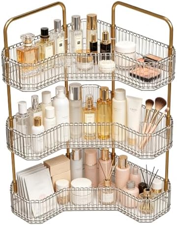 3-Tier Corner Bathroom Organizer, Skincare Vanity Counter Shelf Clear