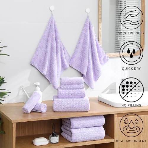 Ultra Soft Bath Towel Set,12 Piece (4 Bath Towels,4 Hand Towels,4 Washcloths) Family Bathroom Towels Set with Hanging Loop,Quick Dry Extra Absorbent Shower Towel for Bathroom,Hotel,Spa-Light Purple