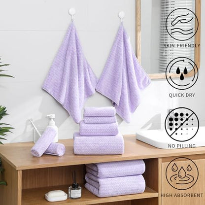 Ultra Soft Bath Towel Set,12 Piece (4 Bath Towels,4 Hand Towels,4 Washcloths) Family Bathroom Towels Set with Hanging Loop,Quick Dry Extra Absorbent Shower Towel for Bathroom,Hotel,Spa-Light Purple
