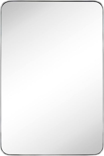 GRACTO 24x36'' Brushed Nickel Metal Framed Bathroom Mirror for Wall in Stainless Steel Rounded Rectangular Bathroom Vanity Mirrors Wall Mounted