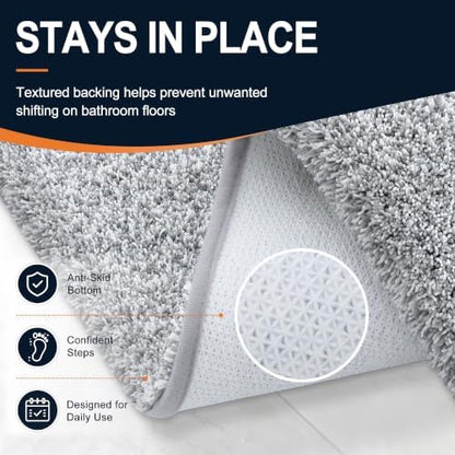 OLANLY Microfiber Bathroom Toilet Rugs U-Shaped Mat 24x20, Grey and White