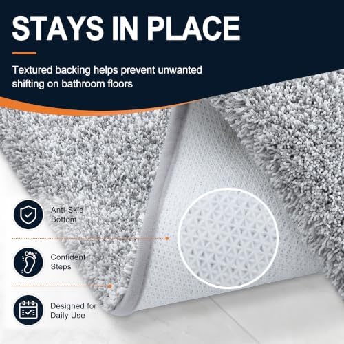 OLANLY Microfiber Bathroom Rugs 30x20, Quick Dry Bath Mat, Grey and White
