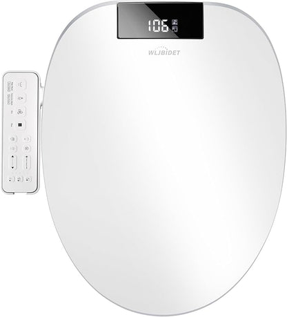 Heated Bidet Toilet Seat with Dual-Position Control Mode, Side Panel & Remote Control, Self-Cleaning Nozzle, Adjustable Warm Water and Dryer, Display Screen, Night Light, Round