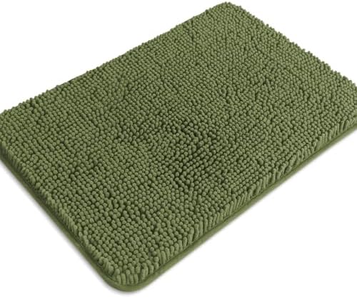 Sage Bathroom Rugs – Absorbent and Washable Bath Mat, Non-Slip, Thick Soft Chenille Bath Rugs for Bathroom Floor, Shower, Sink - 17" x 24"