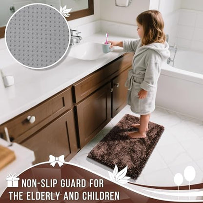 Yimobra Chenille Bathroom Rugs Non Slip, Extra Thick Soft Absorbent Bath Rug 31.5x20 Inch, Machine Washable Quick Dry Bath Mat for Bathroom Floor, Tub and Shower, Home Decor Accessories, Brown