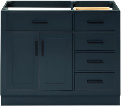 ARIEL Hepburn 42-inch Bathroom Vanity Base Cabinet,Solid Wood, 2 Soft Closing Doors, 5 Dovetail Drawers, Midnight Blue