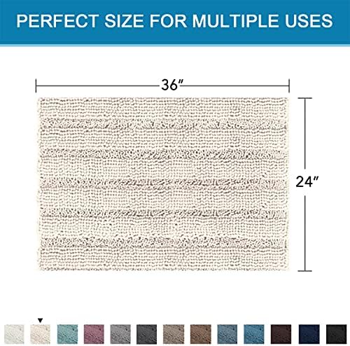 H.VERSAILTEX Bath Mats for Bathroom Non Slip Extra Thick Chenille Striped Bath Rug 24" x 36" Absorbent Non Skid Fluffy Soft Shaggy Rugs Washable Dry Fast Plush Mats for Indoor, Bath Room, Tub - Ivory
