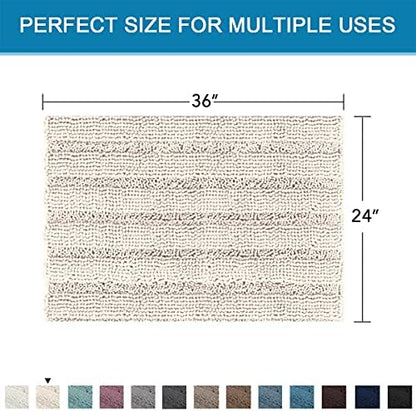 H.VERSAILTEX Bath Mats for Bathroom Non Slip Extra Thick Chenille Striped Bath Rug 24" x 36" Absorbent Non Skid Fluffy Soft Shaggy Rugs Washable Dry Fast Plush Mats for Indoor, Bath Room, Tub - Ivory