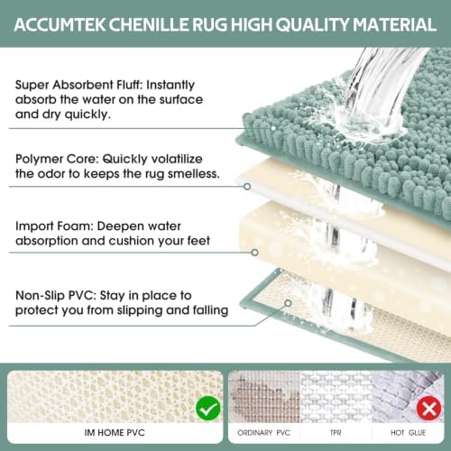 ACCUMTEK Upgrade Extra Eggshell Blue Bathroom Rug Set 3 Pieces Ultra Soft, Thick Absorbent Bath Mats, Non Slip Chenille Toilet Mat for Bathroom, Bedroom, Kitchen