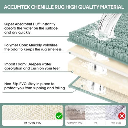 ACCUMTEK Upgrade Extra Eggshell Blue Bathroom Rug Set 3 Pieces Ultra Soft, Thick Absorbent Bath Mats, Non Slip Chenille Toilet Mat for Bathroom, Bedroom, Kitchen
