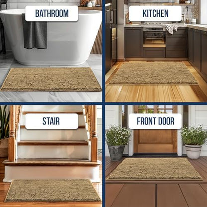 Muddy Mat Chenille Bathroom Rugs Quick Dry Microfiber Mats Non Slip Washable, Extra Thick, Soft and Highly Absorbent Bath Mats for Bathroom, Kitchen, and Shower Floor - Beige XL 59"X35"