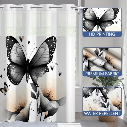 No Hook Shower Curtain with Snap in Liner 71x74 Inch