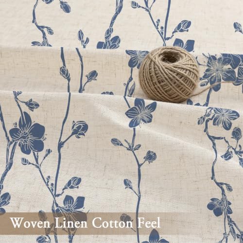 Navy Blue Farmhouse Linen Shower Curtain, Boho Floral Fabric, 36 x 72