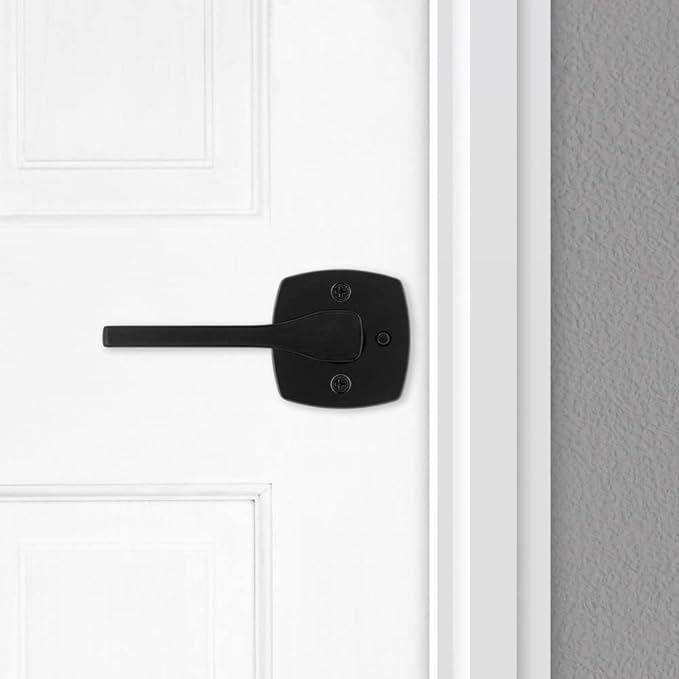 Kwikset Tripoli Lever Interior Privacy Door Handle with Lock, Door Lever for Bathroom and Bedroom, Matte Black Reversible Keyless Turn Lock, with Microban Protection (Pack of 8)