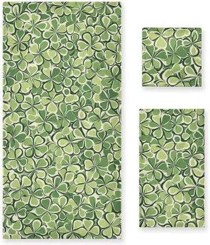 Naanle Lucky Shamrock Clovers Pattern St. Patrick's Day Soft Set of 3 Towels, 1 Bath Towel+1 Hand Towel+1 Washcloth, Multipurpose for Bathroom, Hotel, Gym, Spa and Beach