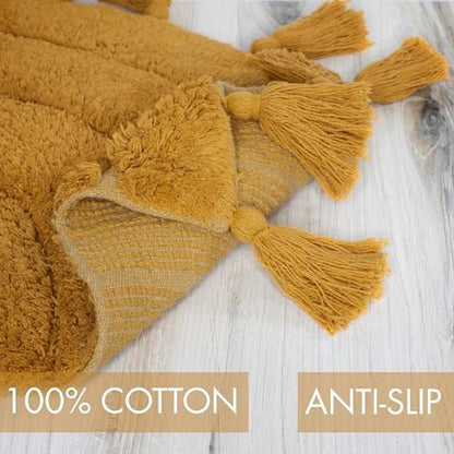 Beautiful Boho Rug with Tassels - Soft Half Circle Cotton Bathroom Mat