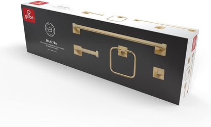 Globe Electric 65562 Dakota 4-Piece Bathroom Hardware Accessory Kit, Matte Brass, Towel Bar, Towel Ring, Robe Hook, Toilet Paper Holder