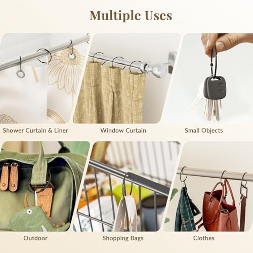 Bathway Shower Curtain Rings, Bathway Shower Curtain Hooks, Black Shower Curtain Rings Rust Proof, Anti-Drop Shower Rings for Curtain, Shower Hooks for Shower Curtain Rod Bathroom Curtain Rings