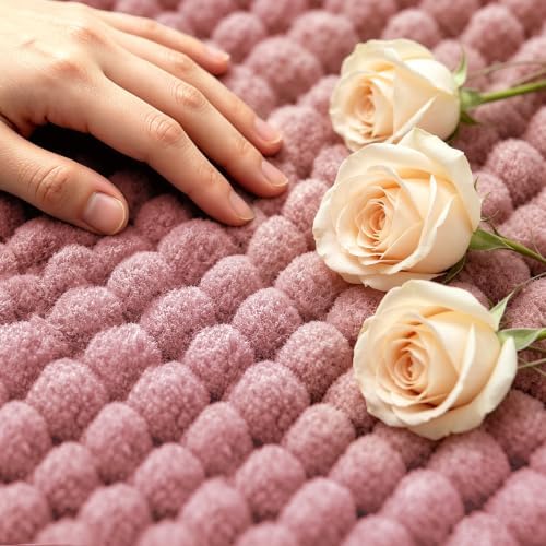 SUBRTEX Bathroom Rugs, 24" x 36" Chenille Bath Rug Soft Short Plush Bath Mat Soft Shower Mat Water Absorbent Shower Mat Quick Dry Machine Washable, Pink