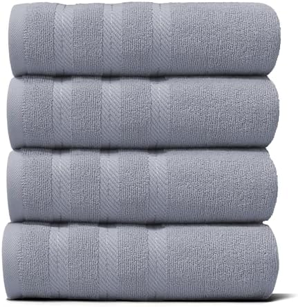 Hearth & Harbor Luxury Hand Towels - 100% Ring Spun Cotton Hand Towels for Bathroom, Shower, Spa, Soft & Absorbent Towels, 4 Piece Set, Stone Blue
