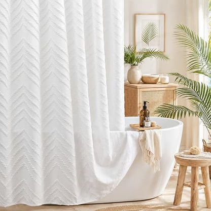 White Boho Fabric Shower Curtain 72 x 80 Inches