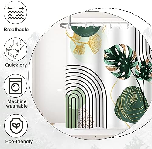 Boho Green Shower Curtain with Hooks for Bathroom 54x72 Inch
