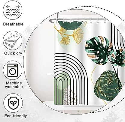 Boho Green Shower Curtain with Hooks for Bathroom 54x72 Inch