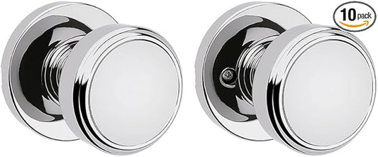Kwikset Maven Interior Passage Door Knob, Handle for Closet and Hallway Doors, Round Non-Locking Doorknob in Polished Chrome, with Microban Protection (Pack of 10)
