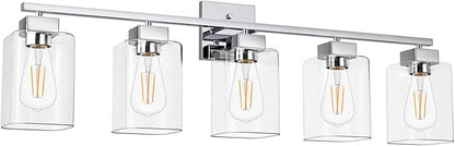 Espird 5 Light Bathroom Vanity Light - Chrome Bathroom Light Fixtures Square Design & UL Certification, 31 Inch Bath Room Light Fixtures Over Mirror for Living Room & Bedroom & Restroom