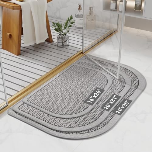YDKGL Half Circle Bath Mat, Non Slip Thin Bathroom Rugs, Grey 20x31