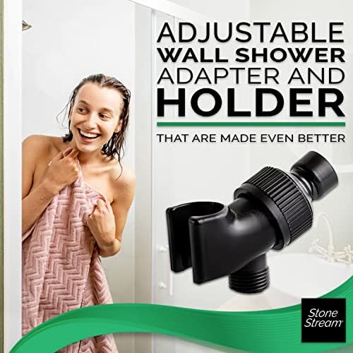 Original StoneStream Adjustable Shower Head Holder Wall Mount, Handheld Shower Arm Bracket, Matte Black Plastic, Universal 1/2 Inch Female to Male Fitting for Detachable Showerheads