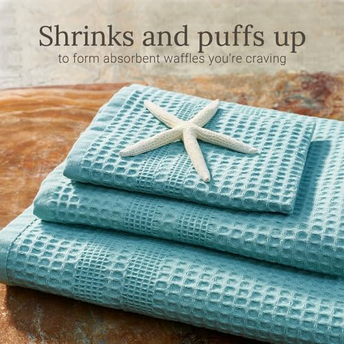 GILDEN TREE Waffle Hand Towels for Bathroom Quick Dry Towel Super Absorbent Thin 100% Cotton Lint Free, Hand Towels for Bathroom Set of 2, Classic Style (Seafoam)