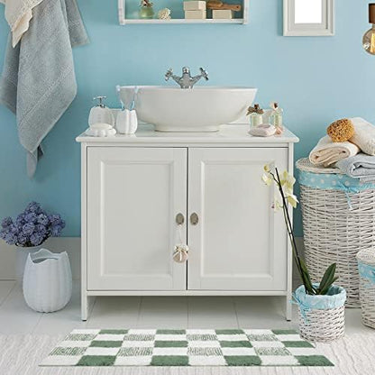 CozeCube Sage Green Checkered Bath Mat 32"x20" Non Slip Washable Rug
