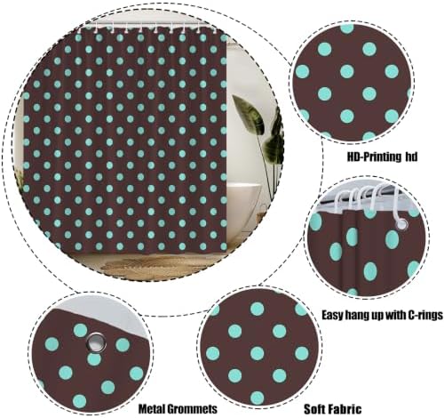 Polka Dot Shower Curtain Dark Brown Teal Dots Vintage Retro Fabric Decorative Bathroom Curtains with Hooks,70" Wx84 H