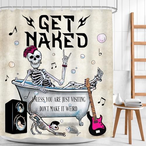 Halloween Skull Skeleton Cool Rock Roll Bathroom Shower Curtain Set