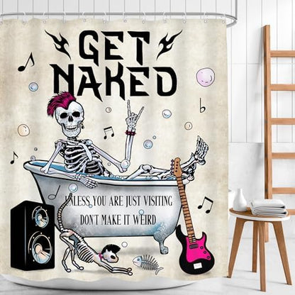 Halloween Skull Skeleton Cool Rock Roll Bathroom Shower Curtain Set