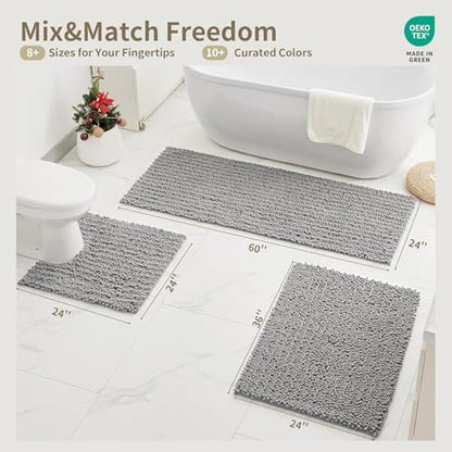 Toilet Rugs U-Shaped Mat 24x24, Contour Bathroom Mat - Ultra Soft & Absorbent Chenille, Quick-Dry, Machine Washable with Non Slip Barrier Backing, Grey