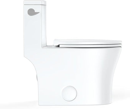 One-Piece Toilet for Bathroom, Comfort Height 16", Elongated with Under-Locking Lid, Soft Close Seat, Dual Flush, Powerful Flush