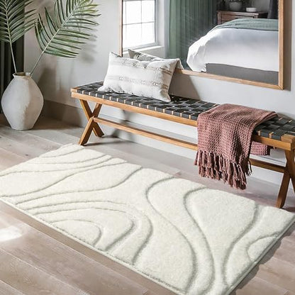 DEXDE Bathroom Rugs Runner Non Slip Bath Mats for Floor Shower 24x47 White