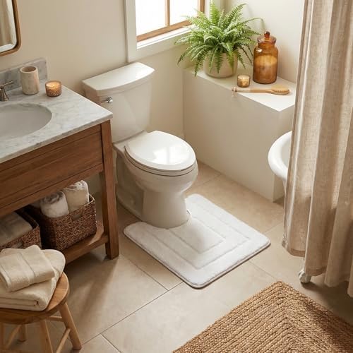 GRANNY SAYS White U Shaped Toilet Rug 20" x 24", Non-Slip Bath Mat