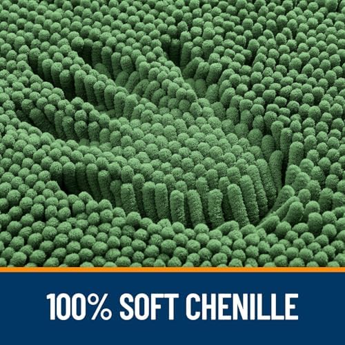 OLANLY Chenille Bathroom Rugs Sets 2 Piece, 36"x24"+24"x20", Olive Green