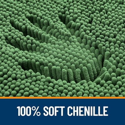 OLANLY Chenille Bathroom Rugs Sets 2 Piece, 36"x24"+24"x20", Olive Green