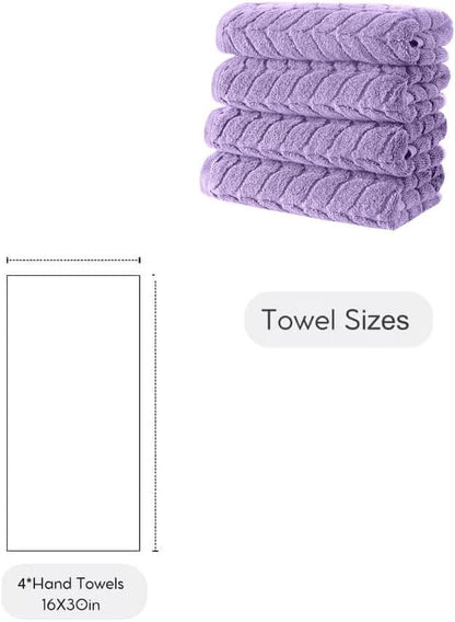 BAGNO MILANO Turkish Cotton Bath Towels, Hand Towels - Soft Plush Jacquard Collection Luxury Towels Set (Lilac, Hand Towel Set of 4)