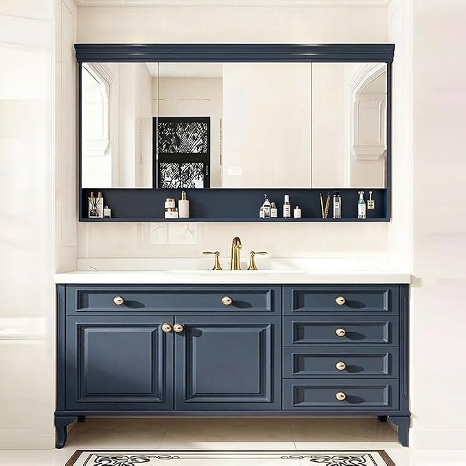 48-92IN Single/Double Sink Bathroom Vanity, Defogging Smart Mirror, Modern American Free Standing Vanity with Bathroom Cabinet