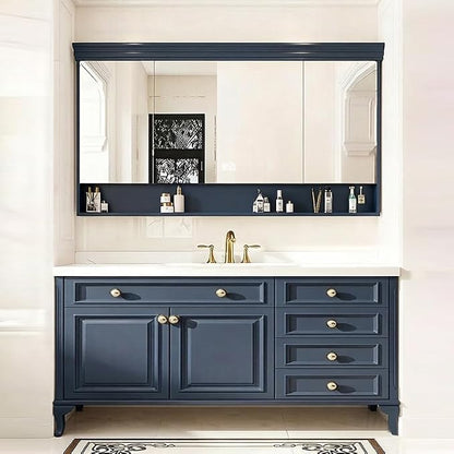 48-92IN Single/Double Sink Bathroom Vanity, Defogging Smart Mirror, Modern American Free Standing Vanity with Bathroom Cabinet