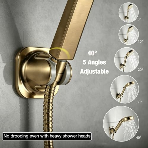 Handle held Shower Head Holder Wall Mount -Adjustable in 5 Positions - Dual Mount Option (Screw/Adhesive) - Brushed Gold