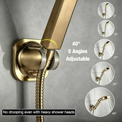 Handle held Shower Head Holder Wall Mount -Adjustable in 5 Positions - Dual Mount Option (Screw/Adhesive) - Brushed Gold