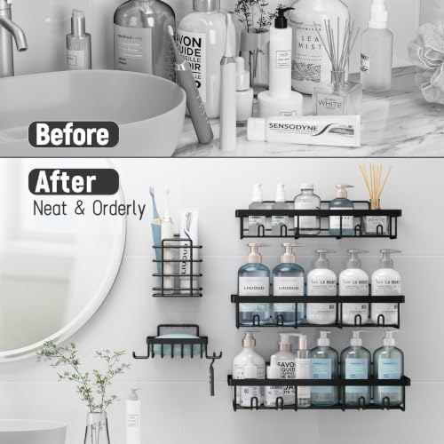 Liuoud Shower Caddy 5 Pack XL-Size Adhesive Stainless Steel Organizer