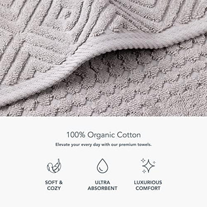 Texere 100% Organic Cotton Diamond Jacquard 700 GSM Luxury Bath Towel Sets - Ultra Soft and Absorbent Hotel and Spa Quality (Diamond, Cathedral Gray, 2 Hand & 2 Face Towels)